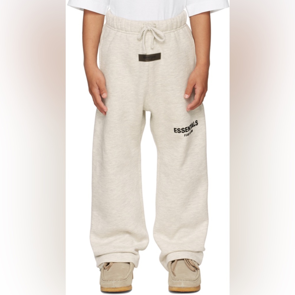 Essentials Fear Of God Kids Off- White Logo Lounge Pants In Light Oatmeal.
